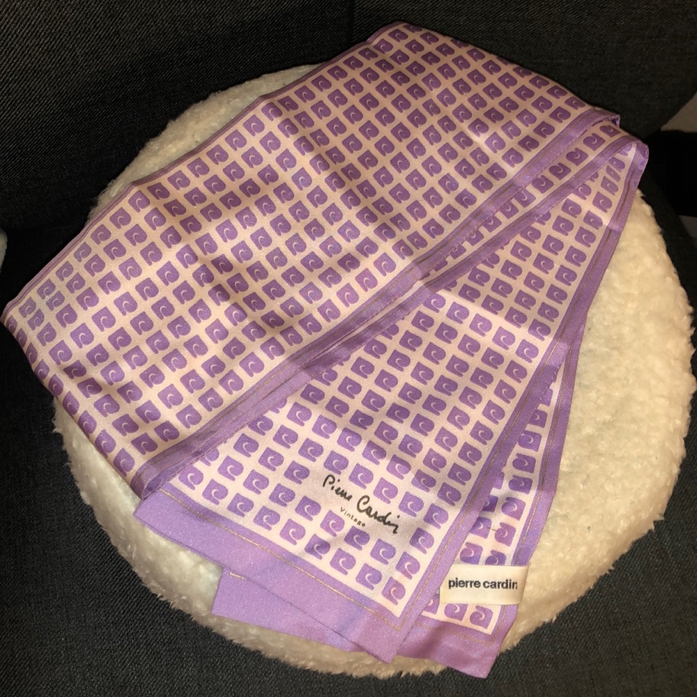 Pierre Cardin Vintage Logo Scarf in Lavender and Cream Print